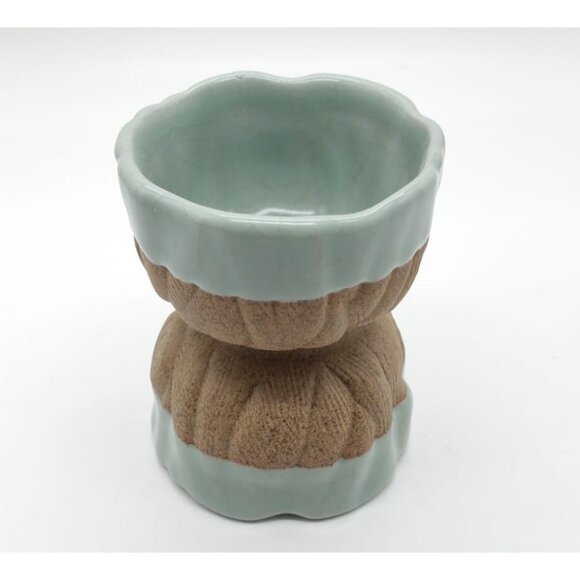 2 Small Celadon Flower Bloom Two-Tone Ceramic Bowls